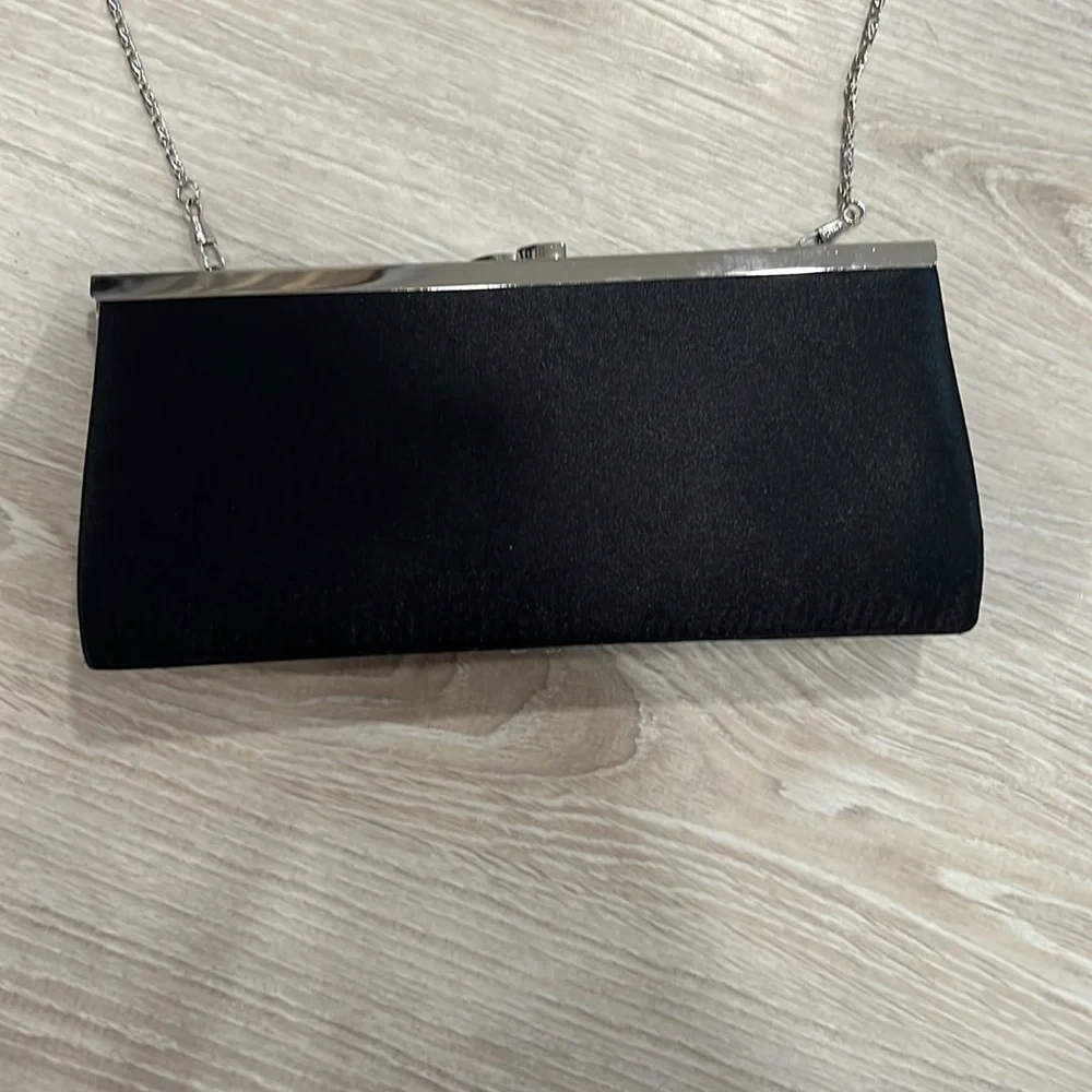 Elegant Black Clutch with Silver Accents